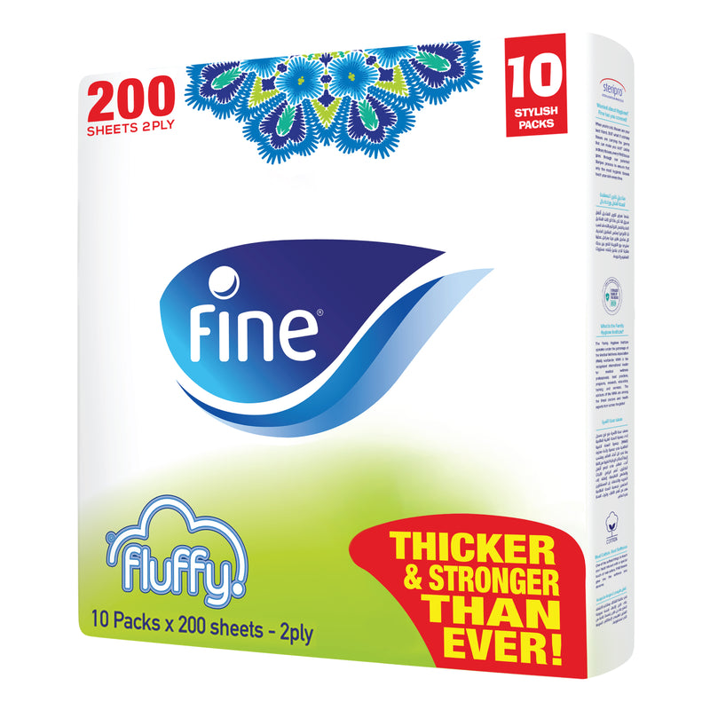 Fine Fluffy Facial Tissue, 2 Ply, Sterilized Tissue Nylon Pack of 10×200 Sheets, Cotton Feel Tissue Suitable for All Skin Types and All Settings, Fine Tissue Sterilized by Steripro For Germ Protection
