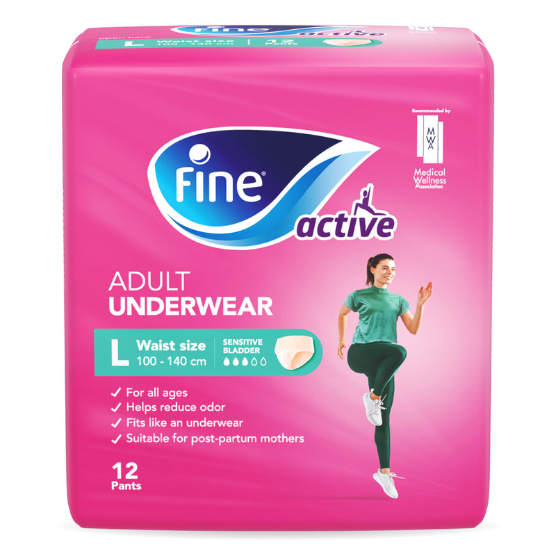 Fine Active Adult Incontinence and postpartum pull-up underwear for women, Size Large (Waist 100-140 cm), 12 count