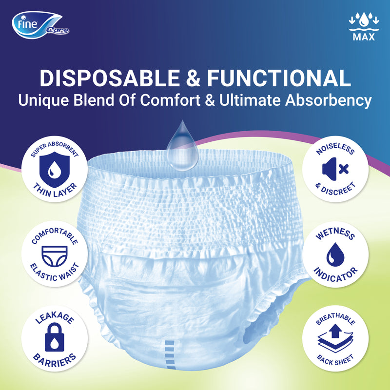Fine Care Incontinence Unisex Adult Diaper Pull Ups Pants, X-Large, waist size 130 - 170 cm, 14 diapers