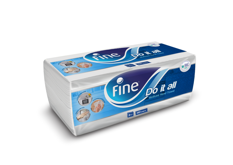 Fine Multiuse Hand Towel, 2 Ply, 150 Sheets, Suitable for All Needs  Around the Household, Hand Kitchen Tissue with Extra Strength and Absorbency Power, Tissue Box with a Delicate Soft Touch
