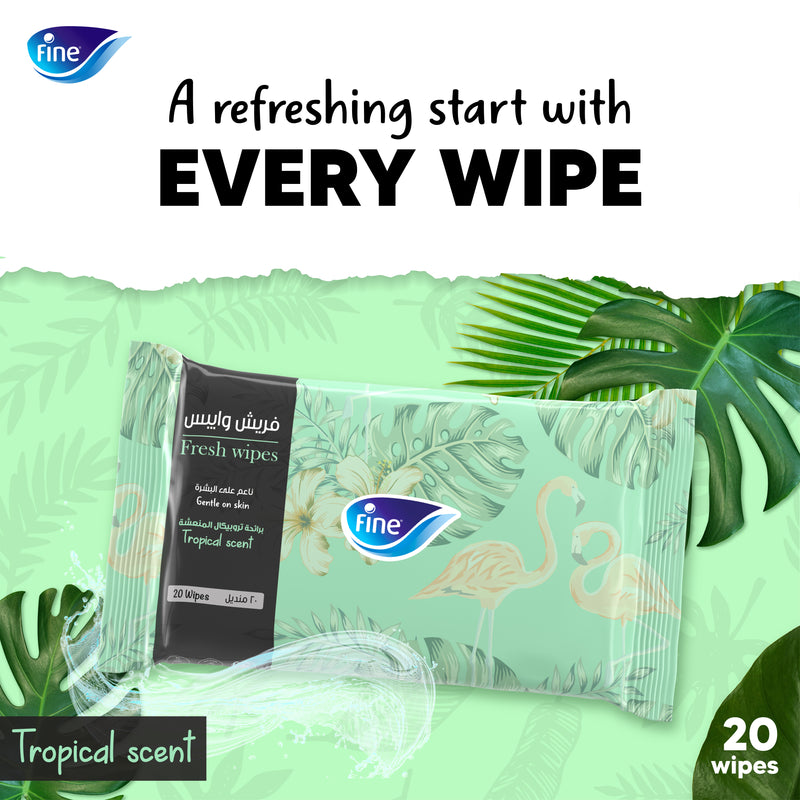Fine, Fresh Wipes Tropical Scent, Pack of 8 x 20 Wipes