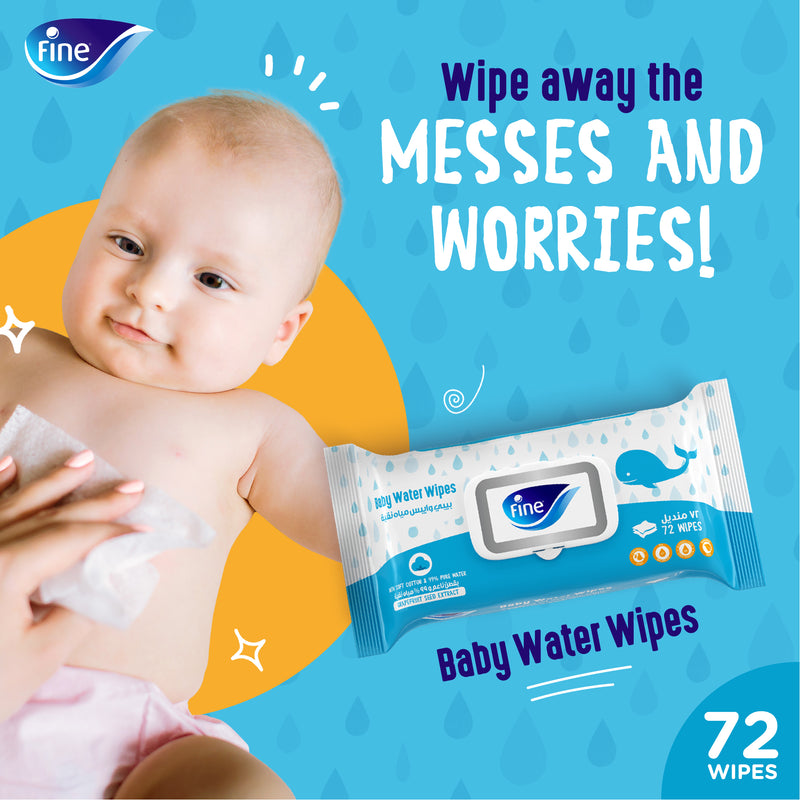 Fine, Baby Water Wipes Grapeseed Extract, 72 Sheets