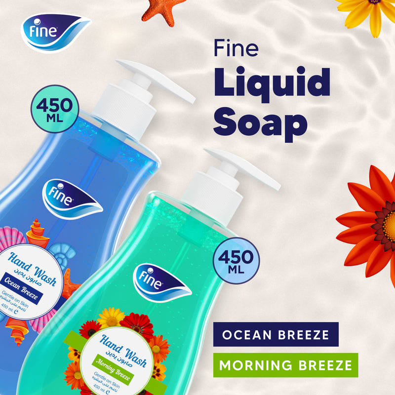 Fine Hand Wash, Bundle of 2, 450ml Bottles, 1 Ocean Breeze  and 1 Morning Breeze Scent