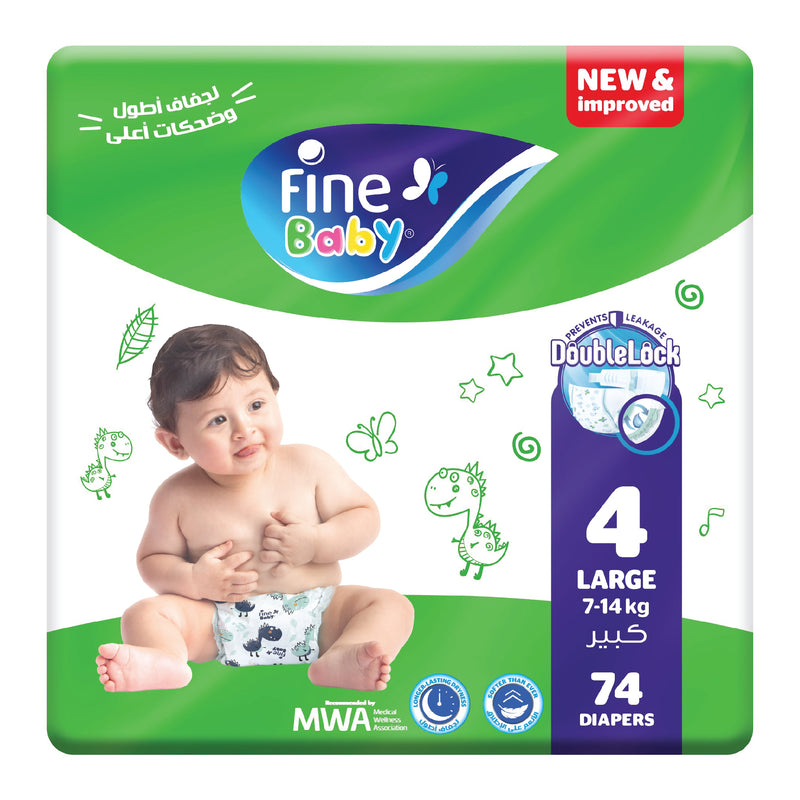 Fine Baby Diapers, Size 4, Large, 7-14 kg, 74 Diaper