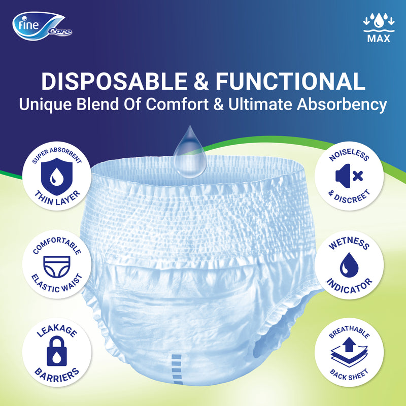 Fine Care Incontinence Unisex Adult Diaper Pull Ups Pants, Large, waist size 100 - 140 cm, 14 diapers