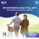 Fine Care Incontinence Unisex Adult Diaper Pull Ups Pants, Medium, waist size 80 - 110 cm, 14 diapers