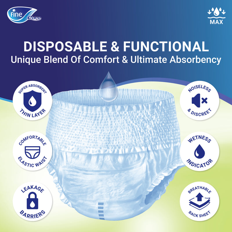 Fine Care Incontinence Unisex Adult Diaper Pull Ups Pants, Medium, waist size 80 - 110 cm, 14 diapers