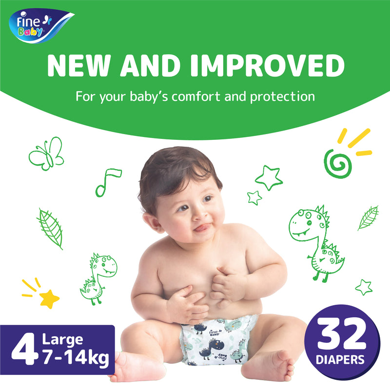 Fine Baby, Size 4, Large 7 - 14 kg, 32 Diapers