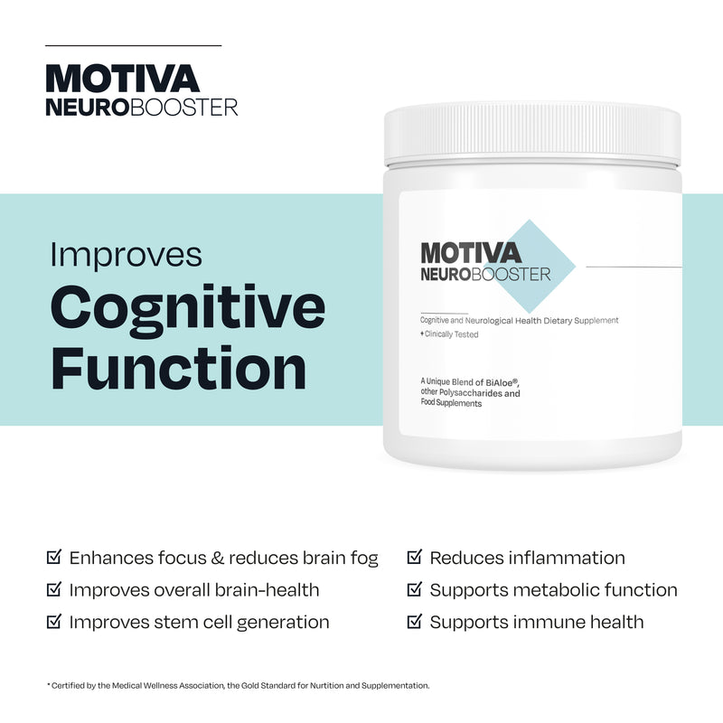 موتيفا نيورو بوستر® الصحي مع نخالة الأرز و BiAloe ،  يدعم صحة الدماغ والمناعة ، ويساعد الذاكرة والتركيز ، مسحوق طبيعي ونباتي ، 150 جرام