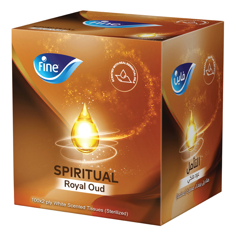 Fine Wellness Spiritual Oud Facial Tissue, 2 Ply, Sterilized Tissue Pack ×100 Sheets, Cotton Soft Absorbent Tissue, Embrace the Oud Scented Face Tissue Tranquility with Fine Spiritual Tissue