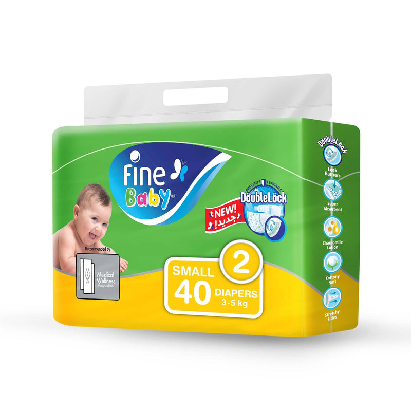 Fine Baby Diapers, DoubleLock Technology , Size 2, Small 3-6kg, Economy Pack. 40 diaper count