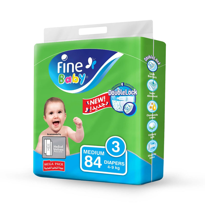 Fine Baby Diapers, DoubleLock Technology , Size 3, Medium 4–9kg, Mega Pack. 84 diaper count