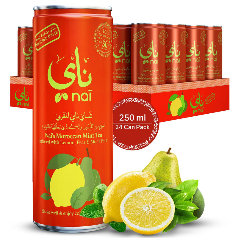 شاي ناي المغربي ( مزيج من الليمون والكمثرى وفاكهة المونك ) - 250 مل - 24 علبة - خالي من السكر
