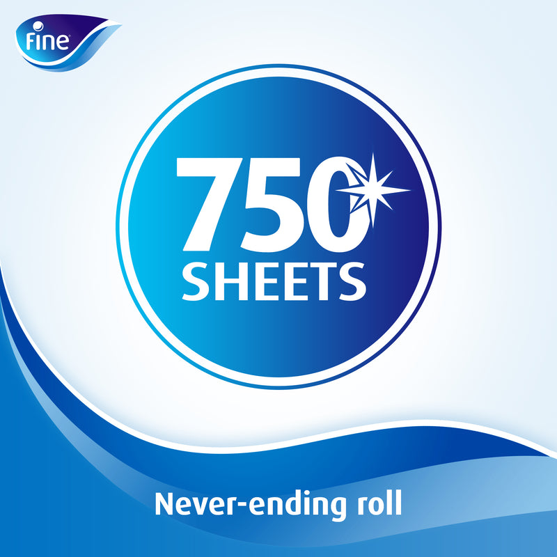 Fine Mega Roll Paper Towel, 1 Ply, 2 Rolls x 750 Sheets, This Fine Tissue Roll is a Suitable Economic Tissue Choice for Indoor & Outdoor Use, Lengthy Kitchen Paper Towel Tackling any Mess Efficiently