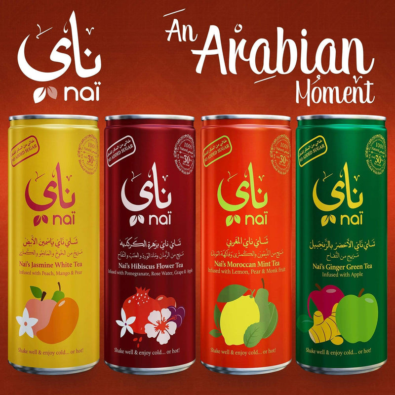 Nai's Moroccan Mint Iced Tea, 100% Natural, Ready-to-Drink, 250ml Can (24 Pack) – Sugar Free