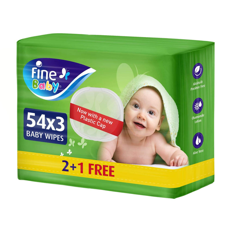 Fine Baby wet wipes 162 sheets X 1 ply, pack of 2 + 1 FREE = 3
