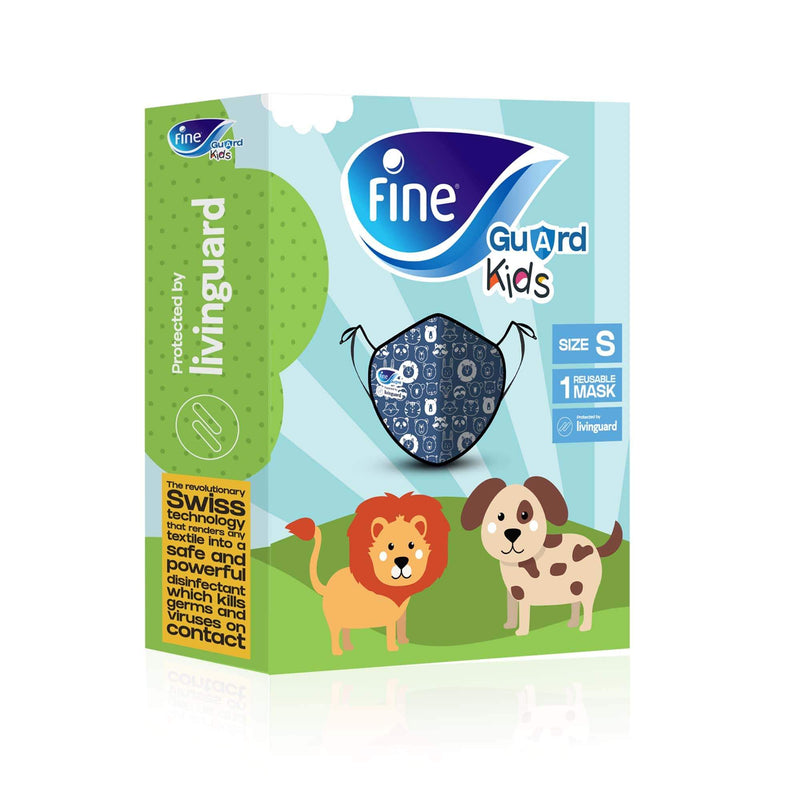 Fine Guard Reusable Kids Face Mask With Livinguard Technology, Limited Edition - Small (Blue/Green)