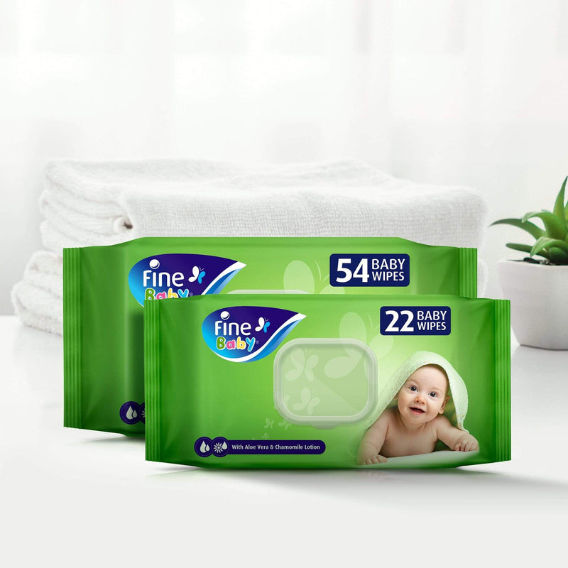 Fine Baby, Wet Wipes, with Aloe Vera & Chamomile Lotion, 54 Wipes 1 Ply, 2+1 Free