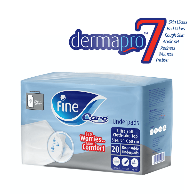 Fine Care, Disposable Underpads, Ultrasoft Cloth-Like Top, Size 60 x 90 cm, pack of 20